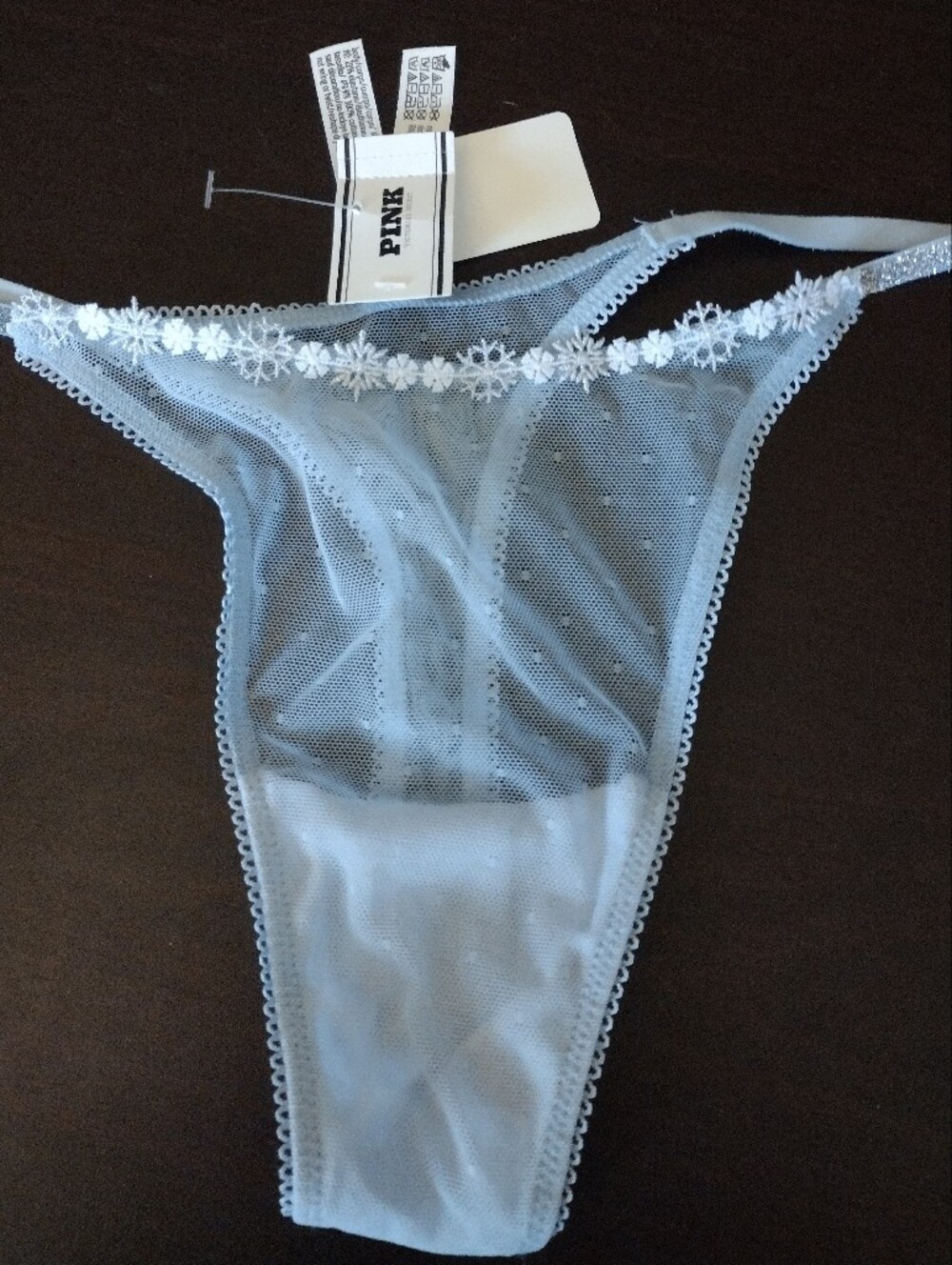 NWT PINK Victoria's Secret Baby Blue Sheer Thong Large